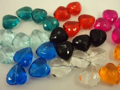 Designer Acrylic Hearts 3/4inches x 3/4inches x 1/2 inches Crystal Ruby Emerald Orange Pink Aquamari...