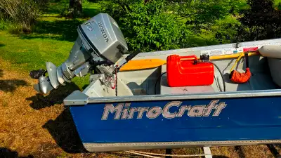 14' fishin boat w/ 9.9 4stroke Honda outboard, Trailer, oars, bumpers, throw lines and safety bailer...