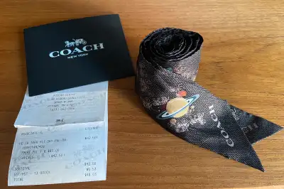 Coach Horse And Carriage Planet Print Silk Skinny Scarf 100% silk 50" x 2" Style No. 79641 Includes...