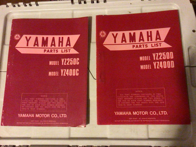 1976 1977 Yamaha YZ250 YZ400 Parts List Book in Motorcycle Parts & Accessories in Winnipeg