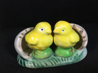 Vintage Chick & Egg with Tray Salt & Pepper Set Hand Painted