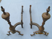 PR Vintage Brass Fireplace Andirons Large Chippendale Empire Fed