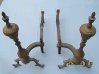 PR Vintage Brass Fireplace Andirons Large Chippendale Empire Fed