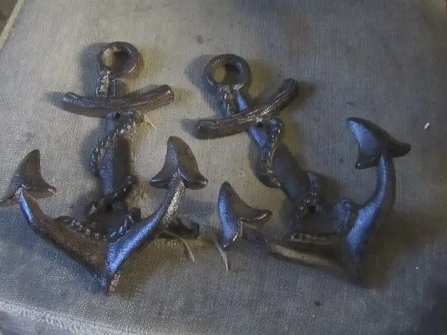 DECORATIVE CAST IRON FIGURAL ANCHOR MOTIF COAT HOOKS $20. EA.