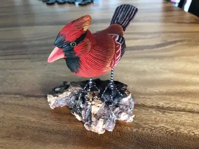 Canadian Wildlife Cardinal on a Stump Carved Wood