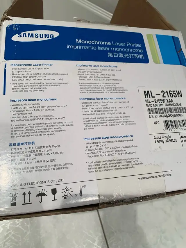 Samsung ML-2165w Laser Wireless Printer in Printers, Scanners & Fax in Markham / York Region - Image 8