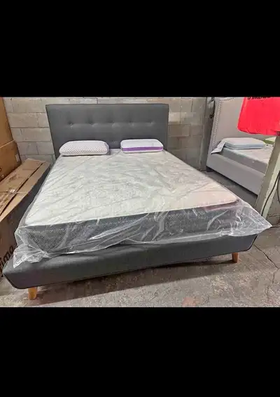 Queen bed with mattress, View more