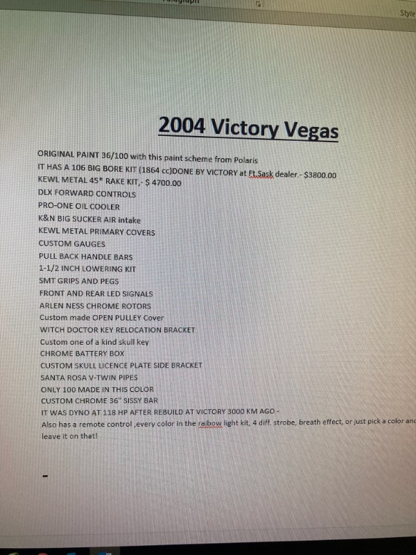 2004 Victory Vegas in Street, Cruisers & Choppers in Edmonton - Image 2