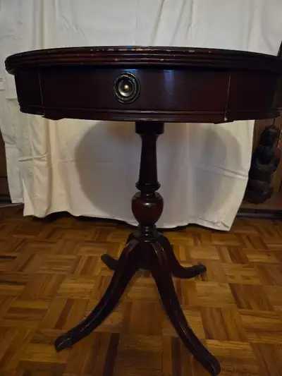 Leather Covered Wood Side Table with Drawer , View more