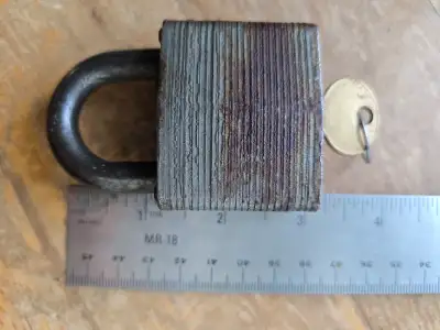 Vintage Master Lock No. 5 padlock with one key., View more