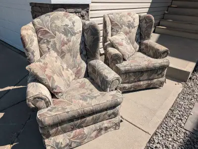 Two Matching Wing-back Chairs Excellent condition. Clean; No rips or tears 36" wide x 44" tall x 36"...