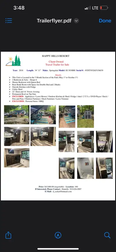 2 bedroom trailer for sale at happy hills resort in embro. Price is negotiable