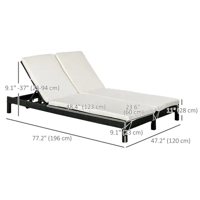 Outsunny Wicker Double Chaise Lounger Chair Outdoor Recliner in Chairs & Recliners in City of Toronto - Image 2