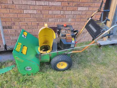 John Deer 824 SnowBlower. Starts and runs well, no issues. Tires hold air. Shoot moves smoothly.