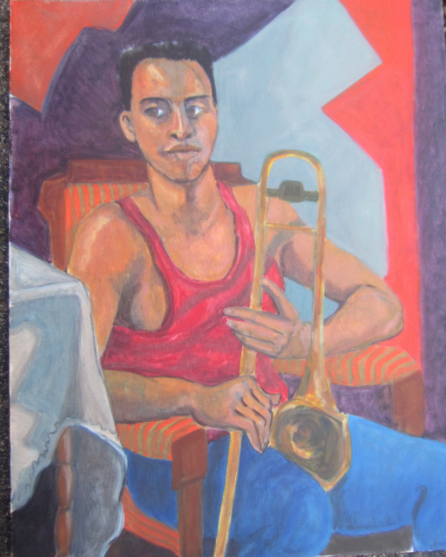 Oil Painting Trumpet Player With Four Fingers in Arts & Collectibles in Hamilton - Image 3