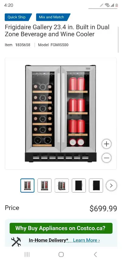 Frigidaire Gallery 23.4 in. Built in Dual Zone Beverage COOLER, View more