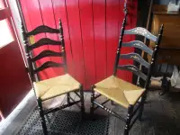 2 Beautiful Ladder Back Chairs with Rush Style Seats