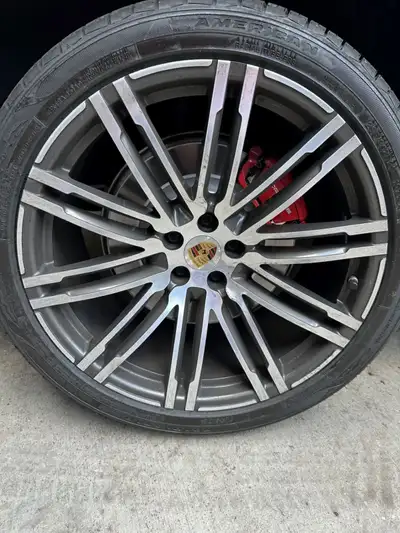 21” Porsche Macan Turbo Style OEM Wheels and Tires,TPMS and center caps 21” Turbo style wheels off o...