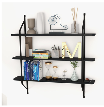 Étagère murale à 3 niveaux en bois, Design minimaliste, Cadre en métal durable, NEUF Dimensions du p...