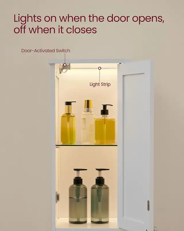 VASAGLE Tall Bathroom Cabinet with Lights, Slim Bathroom Storage in Bathwares in Markham / York Region - Image 7