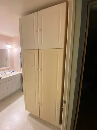 Large White Bathroom Linen / Storage Cabinet – $175 OBO, View more