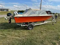 14 foot boat and trailer great shape 3 motors $2500