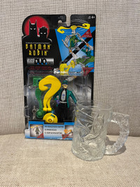 BNIB Batman & Robin figure Riddler + Batman glass mug 