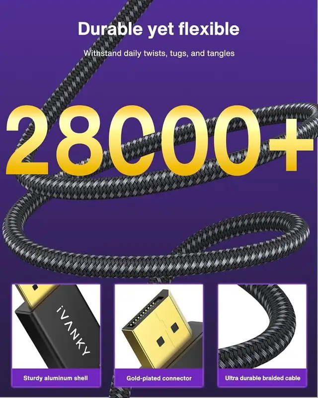 iVANKY 8K DP Cable 6.6ft (8K@60Hz, 4K@144Hz, 2K@240Hz)HBR3 in Cables & Connectors in Hamilton - Image 4
