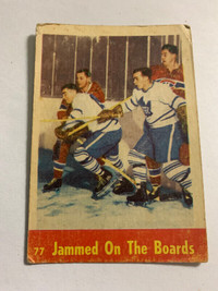 1955-56Parkhurst Hockey #77 Harvey/Beliveau Jammed on the Boards