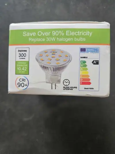 30 W halogen bulbs., View more