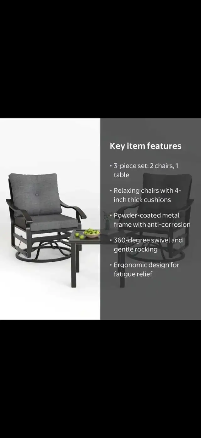 Outdoor Swivel Rocker Chairs, 3 Piece Metal Patio Rocking Chairs in Patio & Garden Furniture in Markham / York Region - Image 3