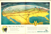 Extra Large 1950 2-page ad for American Airlines