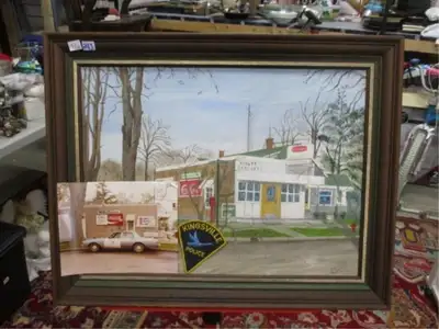 HAND PAINTED PICTURE PLUS POLICE PATCH AND POLICE CHIEF CAR PHOTO LOCAL HISTORY 28.5" X 22.5"