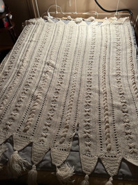 Vintage Hand Knit Wool Afghan Blanket