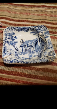 Antique Royal Alma Blue Village Mini Ashtray -Made in England