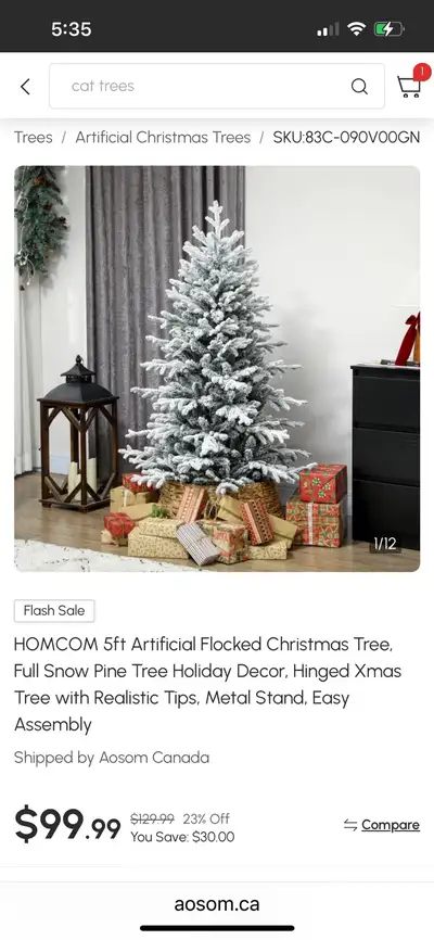 5ft Artificial Flocked Christmas Tree, Full Snow Pine Tree Holid, View more