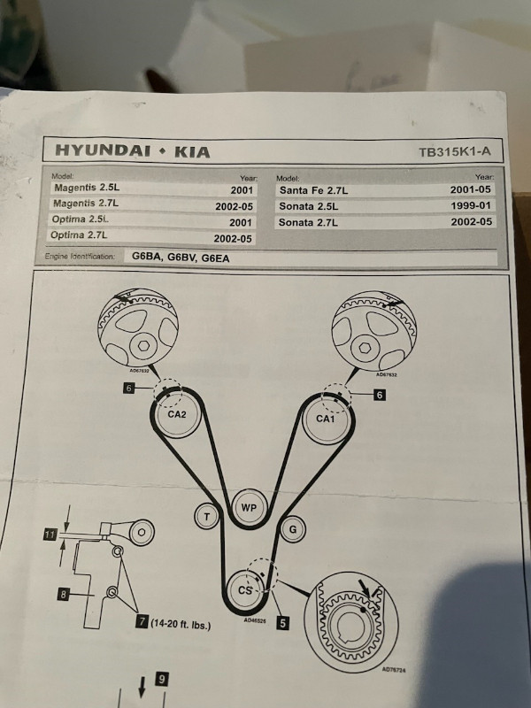 hyundai et kia kit  timining belt 2005 a 2010 et autre dans Autos et camions  à Ouest de l’Île - Image 2