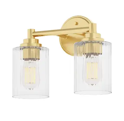 New 2-Light Gold Vanity Light with Inward Ribbed Clear Glass, View more