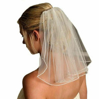 Short Shoulder Length 1T Wedding Bridal Veil Rhinestones -New