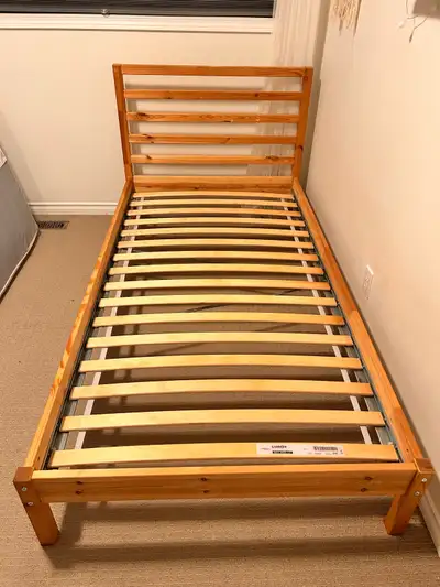 Single wooden bed frame from Ikea and in good condition. Only reason we are selling is that our kid...