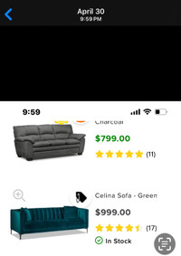 One year old Celine model couch in green velvet (seats 3-4)