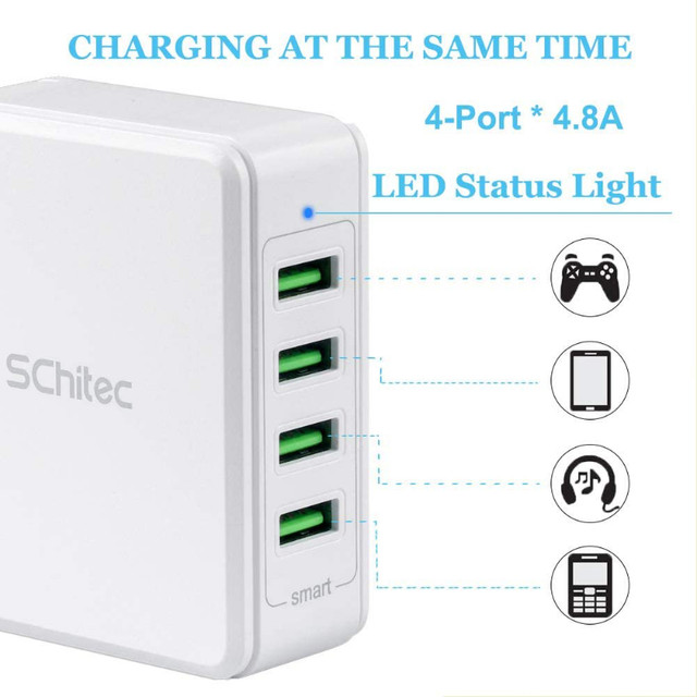 SChitec Smart 4 Port Wall Charger - Charges 4 devices at once in Cell Phone Accessories in Kitchener / Waterloo - Image 3