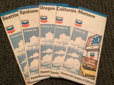 Vintage Advertising Chevron Oil Western US States City Road Maps, View more