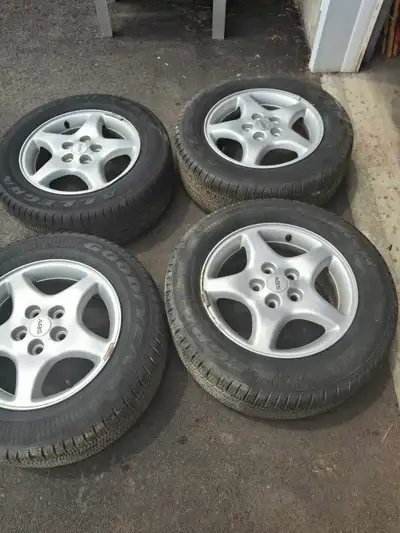 16" 5x115, 70.3 hub. Came off a grand prix GTP. Price is for the rims. The tires go with them, even...