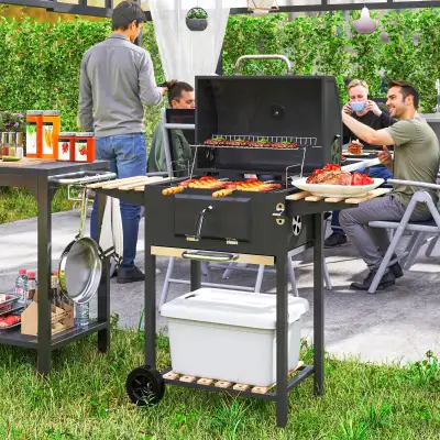 20" Charcoal BBQ Grill Barbecue on Wheels with Adjustable Charco, View more