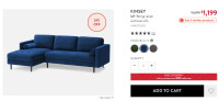 Used Structube left-facing velvet sectional sofa KINSEY