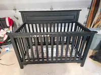 4-in-1 Convertible Crib, Black w/ Mattress