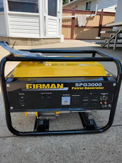 New never used Firman SPG 3000, 6.5 HP gas generator, 4- 120 volt & 1 - 240 plugs, also 12 volt DC 8...