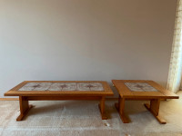 Mid Century Modern Teak and Tile Coffee Table + End Table