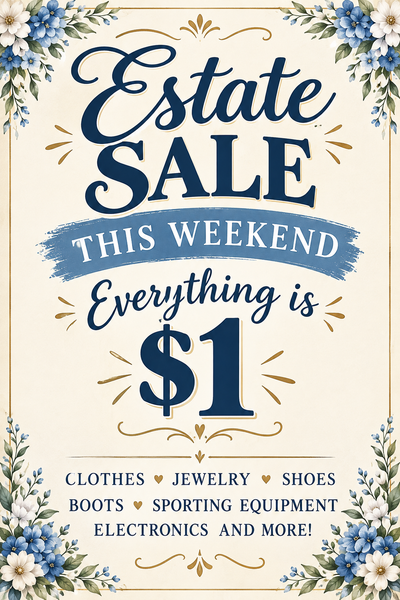 Estate sale, selling lots of stuff from the house tons of clothes, sporting equipment, video game st...